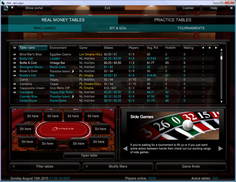 PKR Poker Lobby